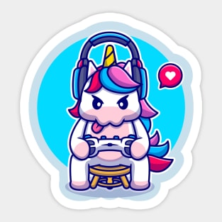 Cute Unicorn Gaming Cartoon Sticker